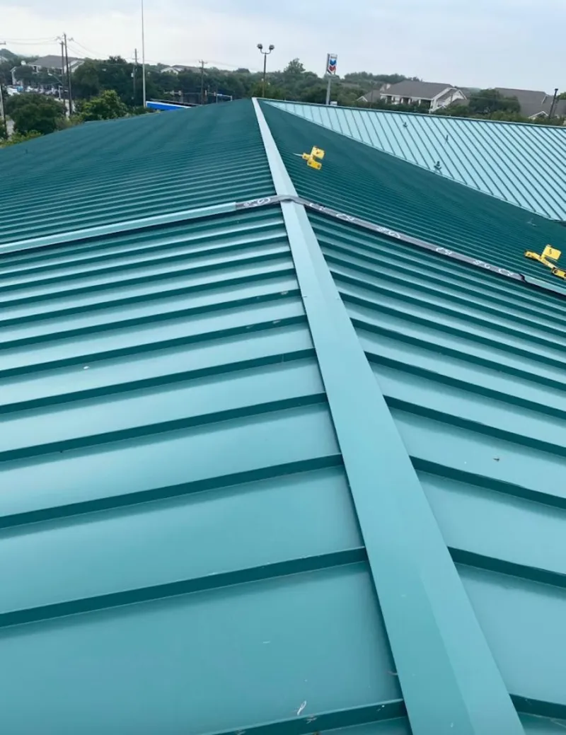 Green commercial metal roof ridge and valley for Metal Roof Repair in LaGrange